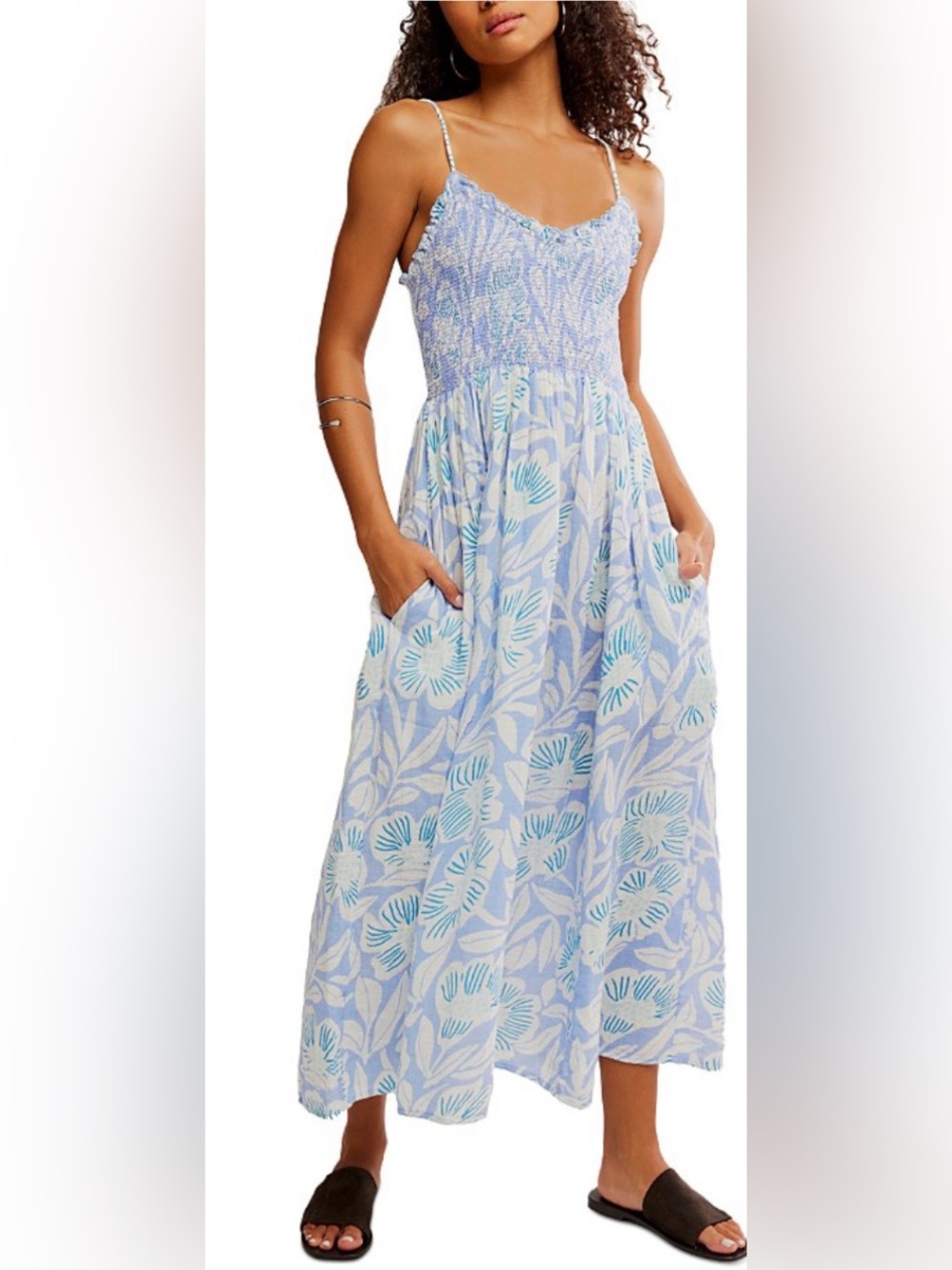 Free People Blue Floral Smocked Maxi Dress